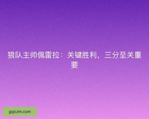 狼队主帅佩雷拉：关键胜利，三分至关重要