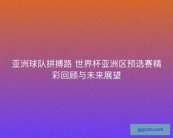亚洲球队拼搏路 世界杯亚洲区预选赛精彩回顾与未来展望
